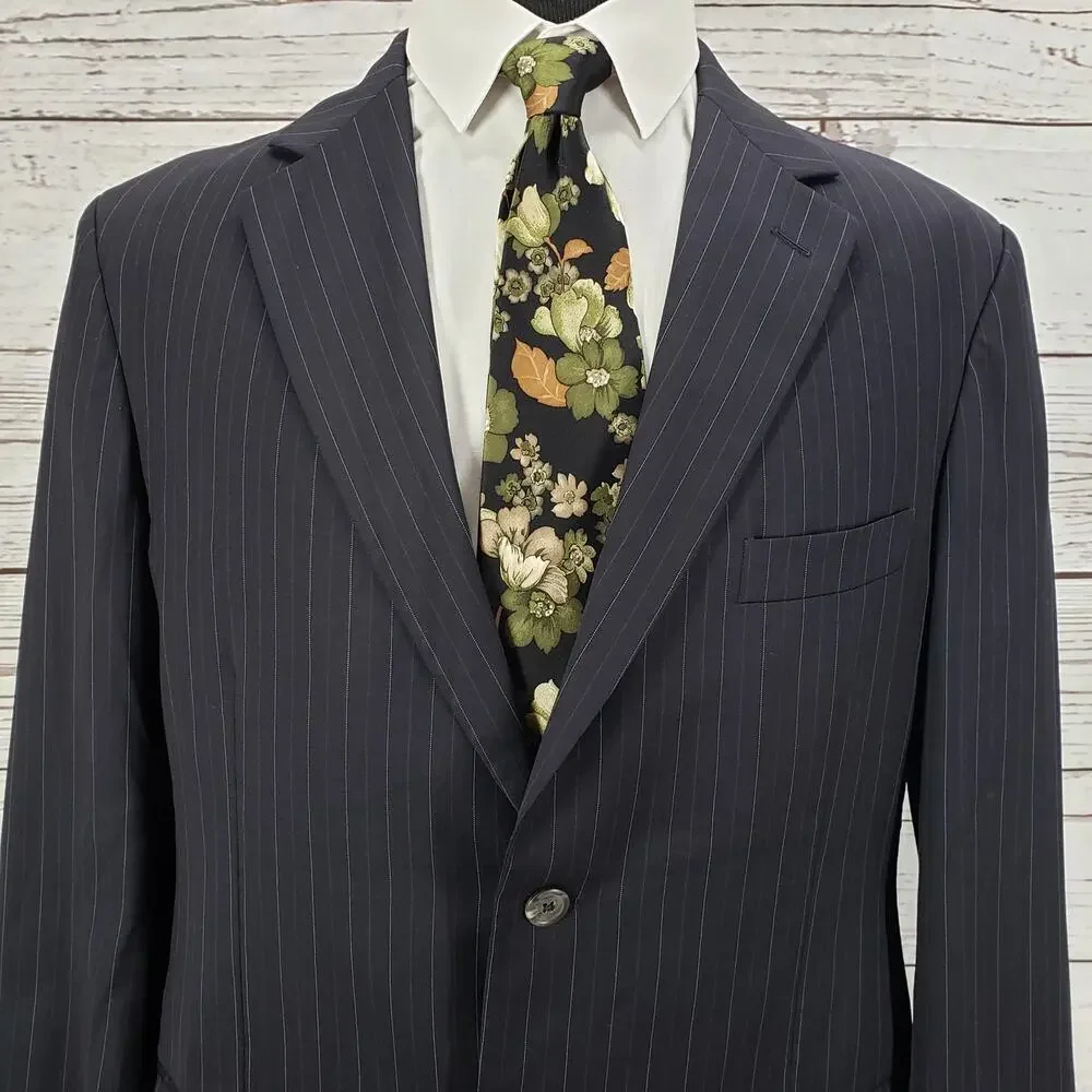 Christian Brooks Men's Blue Navy Pinstriped Wool 2Piece Suit Pants Set Size 42R